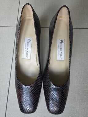 Etienne Aigner Brown Snake-Embossed Leather Pumps